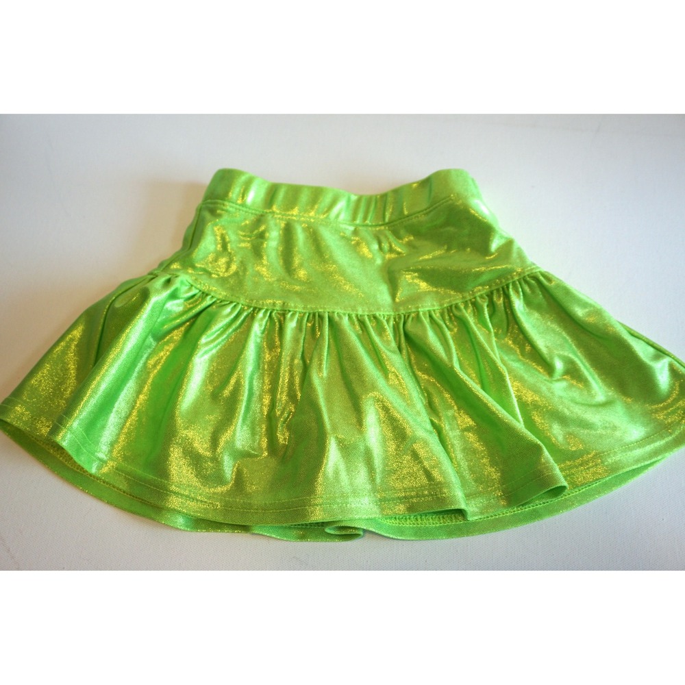 Azarhia Girls Metallic Lime Green Athletic Skort Size YXS 5 Gymnastics Dance